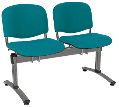 CL - 22, čalouněná lavice do čekárny, 2-sedák, koženka AN - 078 tyrkysová, kostra chrom